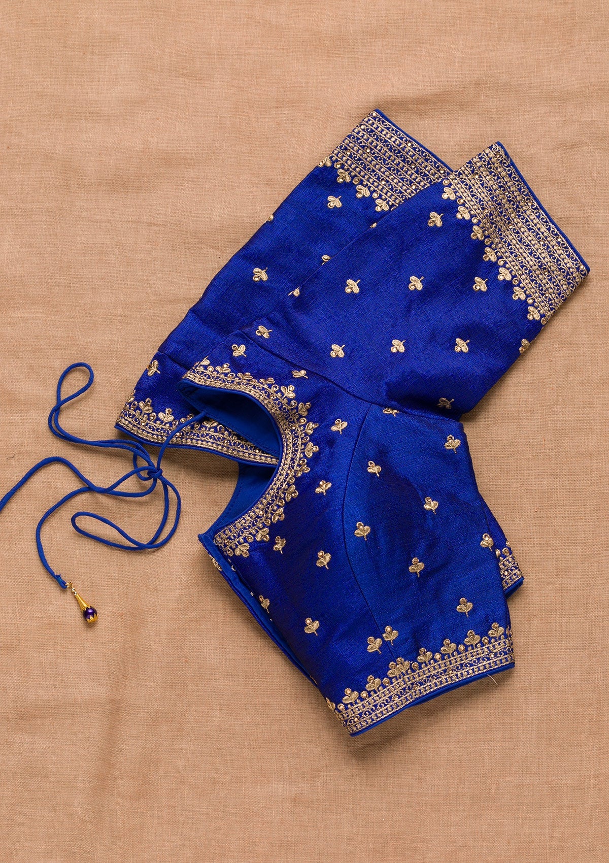 Royal Blue Zariwork Raw Silk Blouse-Koskii