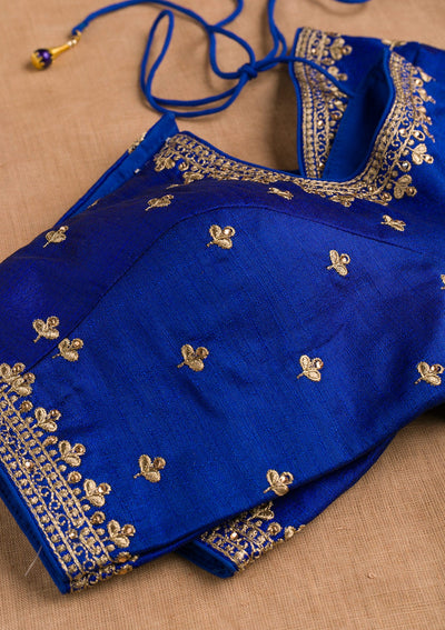 Royal Blue Zariwork Raw Silk Blouse-Koskii