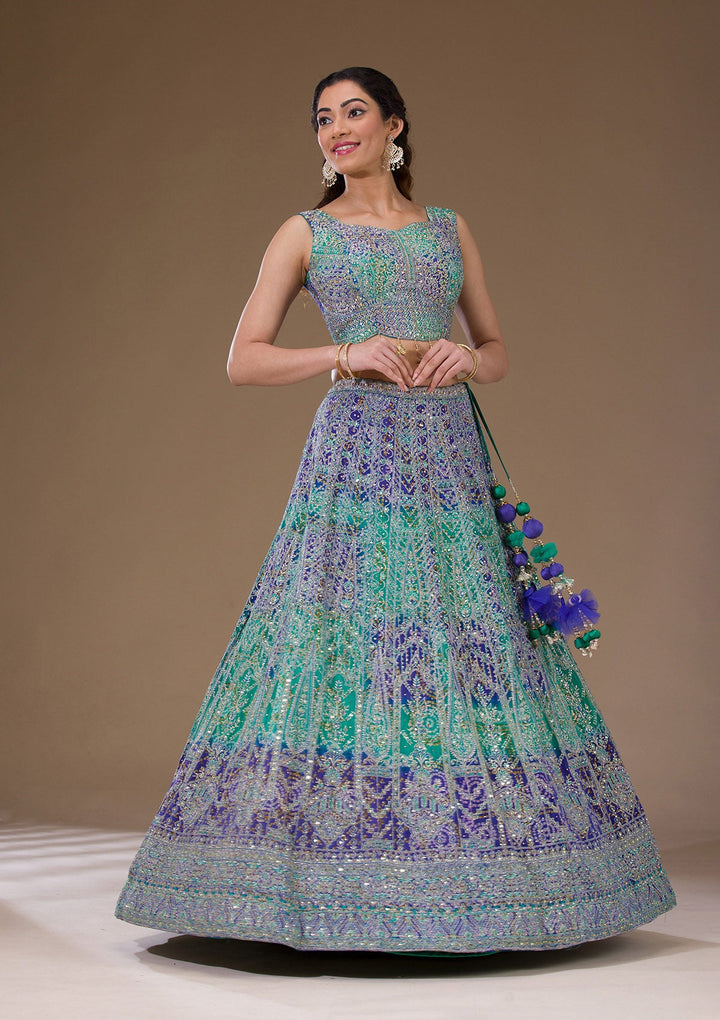 Royal Blue Zariwork Semi Crepe Readymade Lehenga-Koskii