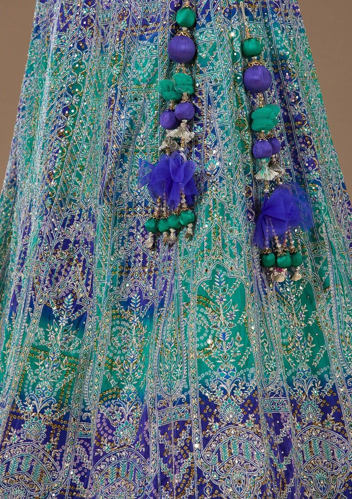 Royal Blue Zariwork Semi Crepe Readymade Lehenga-Koskii