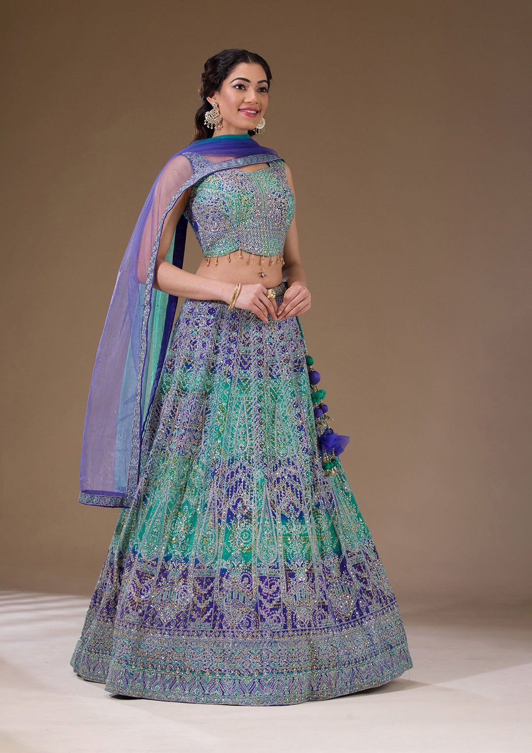 Royal Blue Zariwork Semi Crepe Readymade Lehenga-Koskii