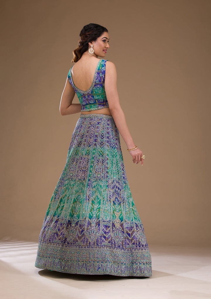 Royal Blue Zariwork Semi Crepe Readymade Lehenga-Koskii