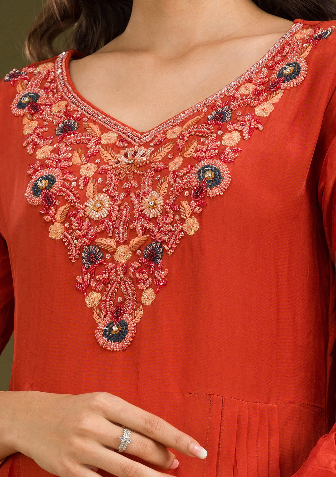 Rust Cutdana Georgette Readymade Salwar Suit