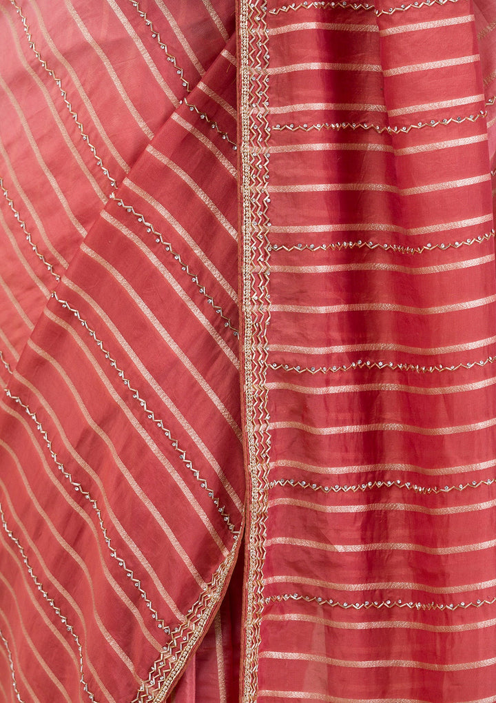 Rust Cutdana Tissue Saree-Koskii
