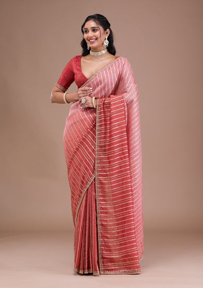 Rust Cutdana Tissue Saree-Koskii