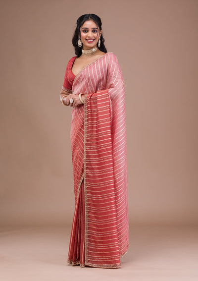 Rust Cutdana Tissue Saree-Koskii