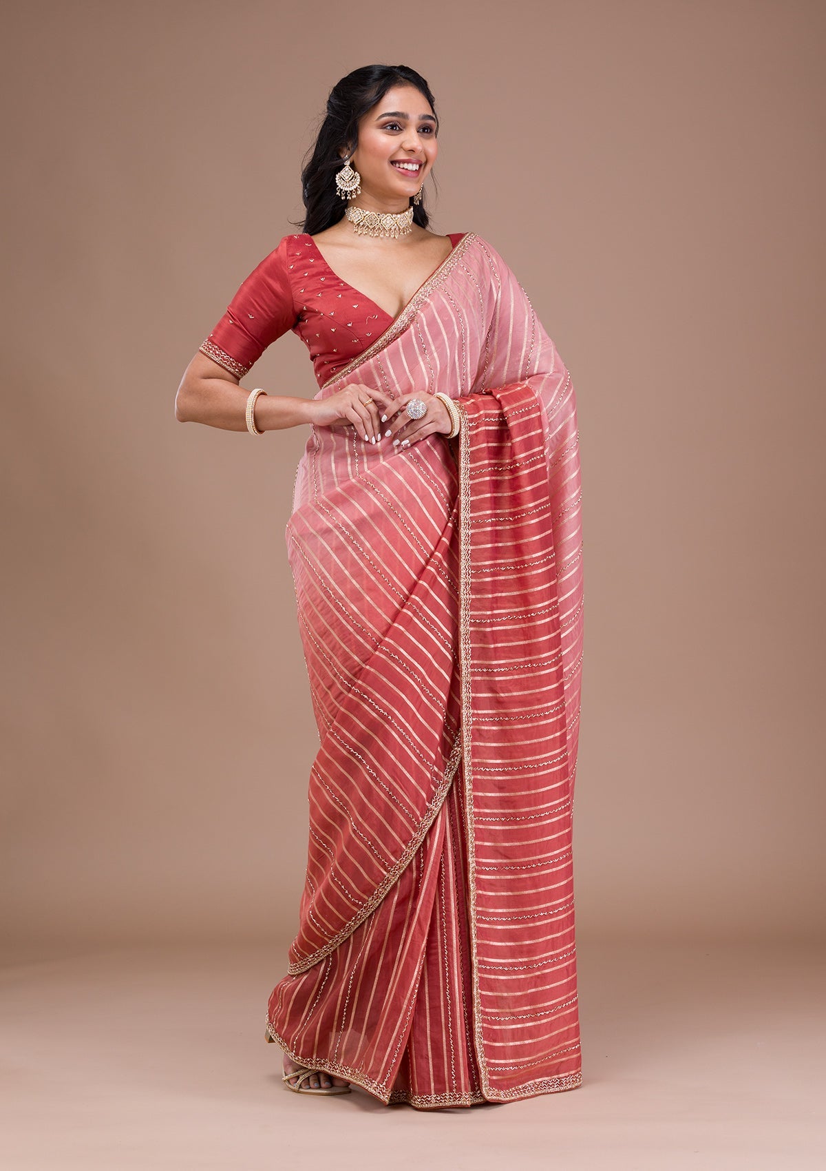 Rust Cutdana Tissue Saree-Koskii