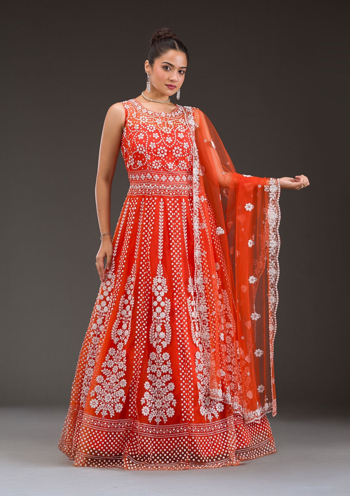 Buy Rust Pearlwork Net Gown - Koskii