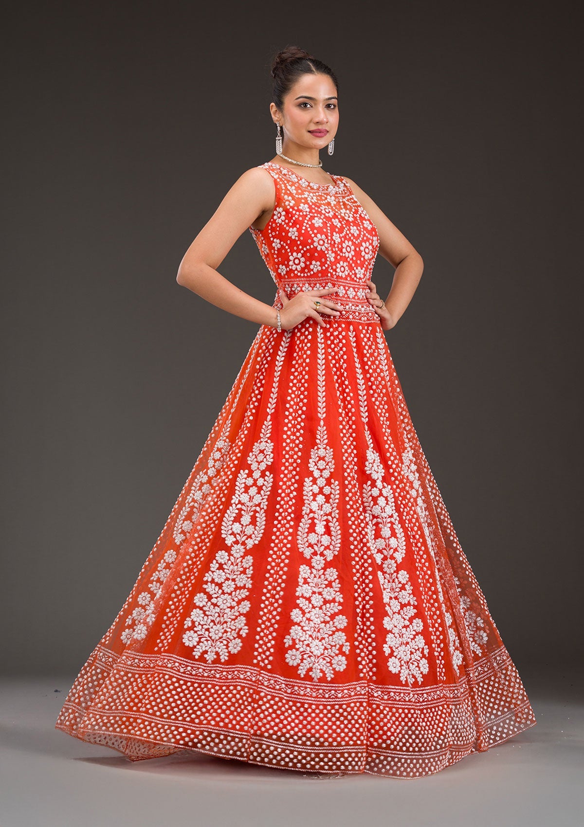 Buy Rust Pearlwork Net Gown - Koskii