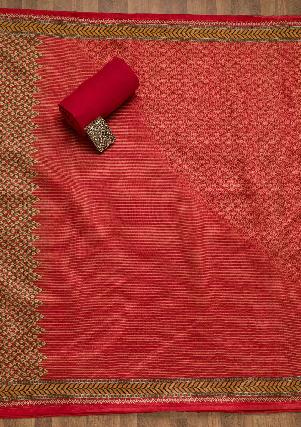 Rust Printed Chanderi Unstitched Salwar Suit-Koskii
