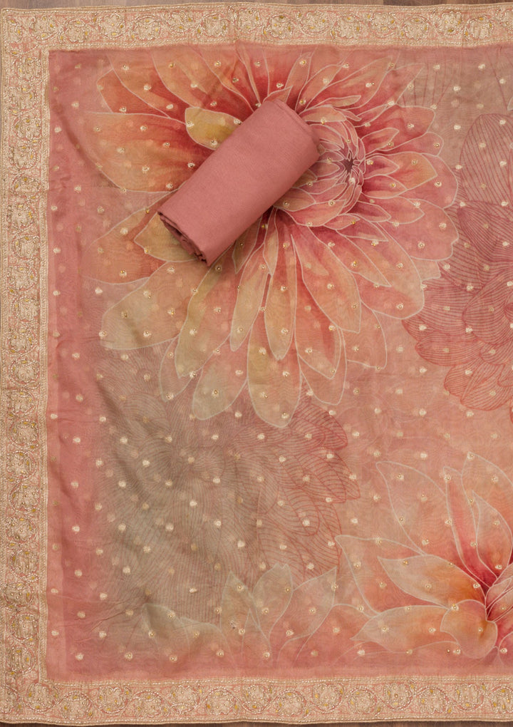 Rust Printed Semi Crepe Unstitched Salwar Suit-Koskii