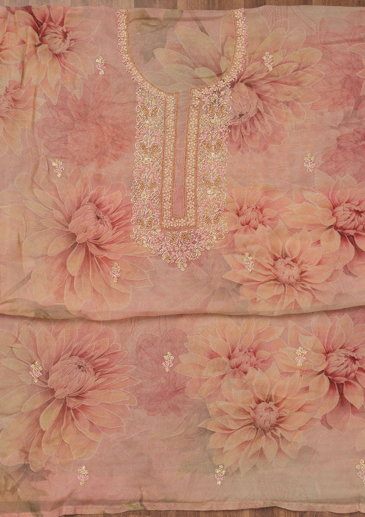 Rust Printed Semi Crepe Unstitched Salwar Suit-Koskii