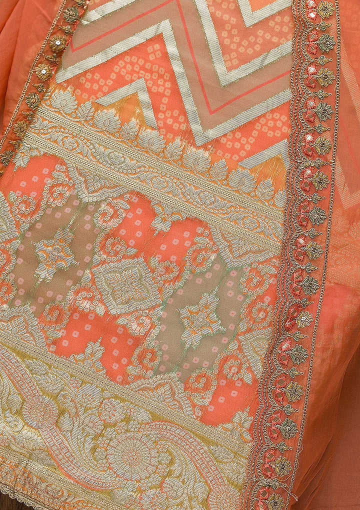 Rust Printed Tissue Unstitched Salwar Suit-Koskii