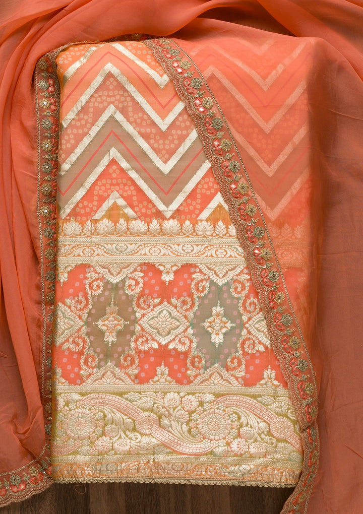 Rust Printed Tissue Unstitched Salwar Suit-Koskii