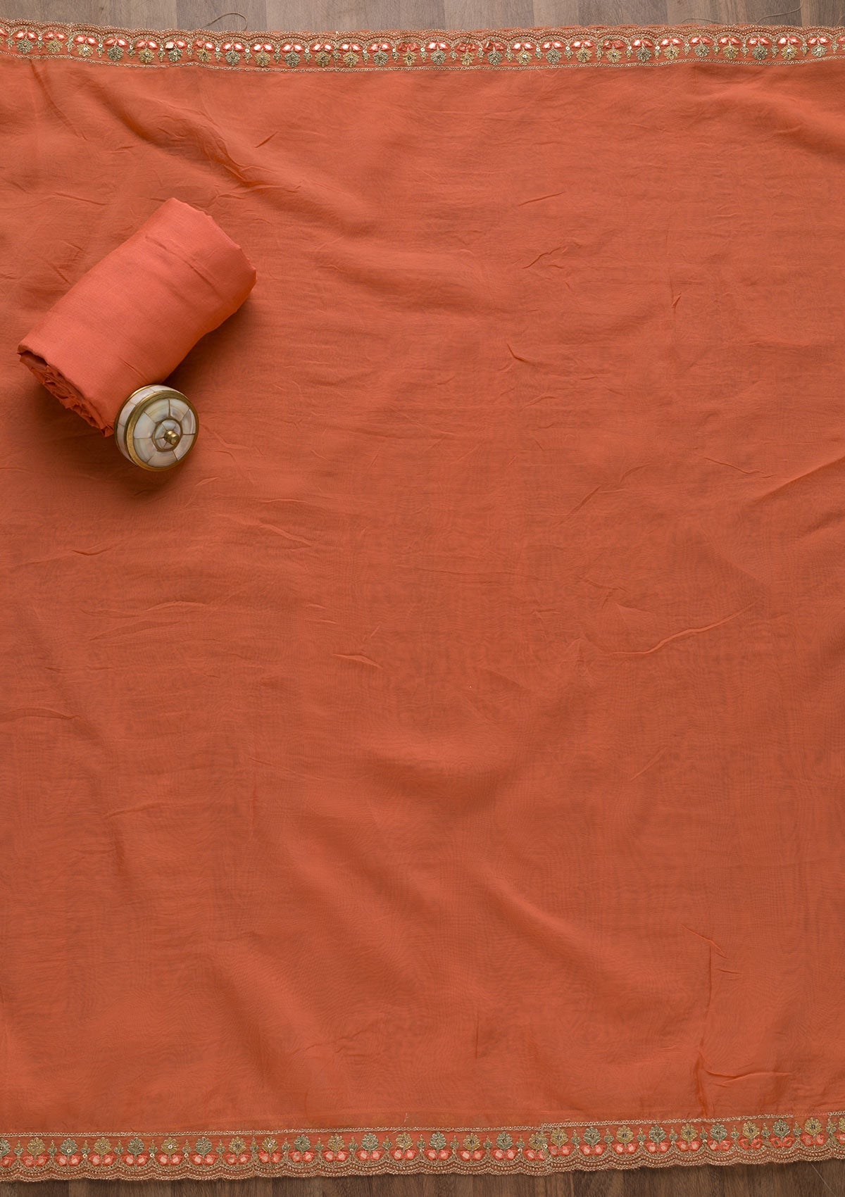 Rust Printed Tissue Unstitched Salwar Suit-Koskii