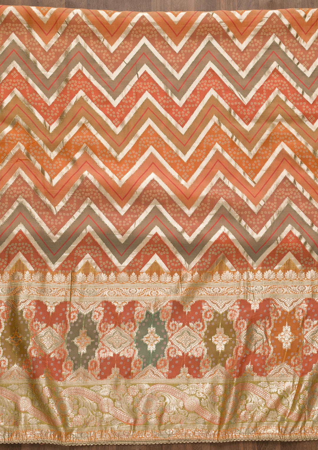 Rust Printed Tissue Unstitched Salwar Suit-Koskii