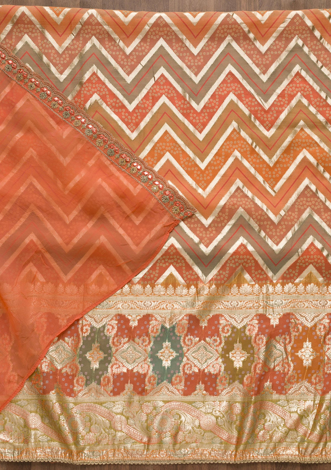 Rust Printed Tissue Unstitched Salwar Suit-Koskii