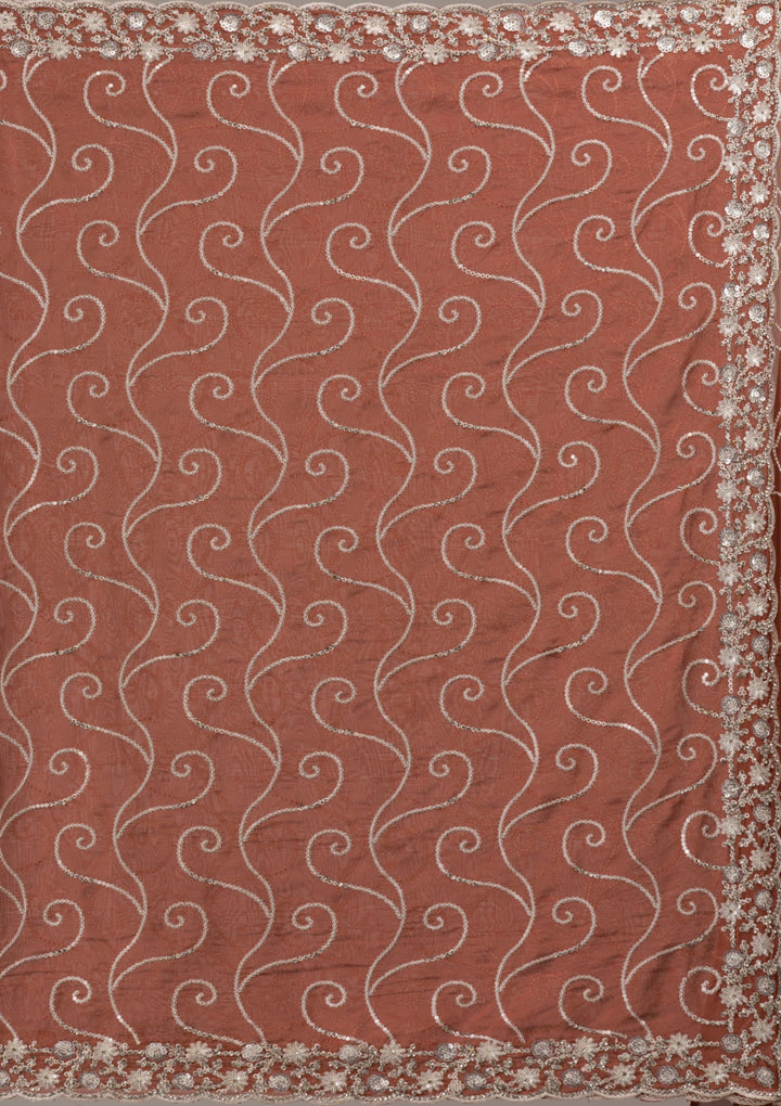 Rust Sequins Georgette Saree-Koskii