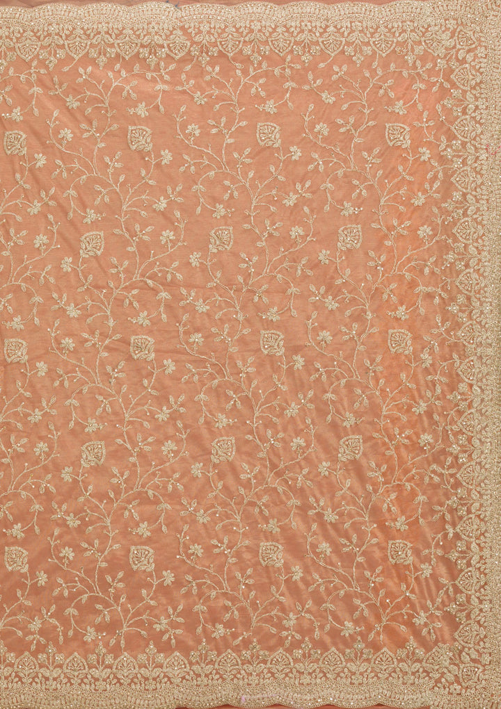 Rust Sequins Tissue Saree