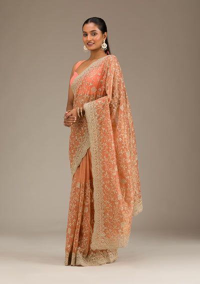 Rust Sequins Tissue Saree