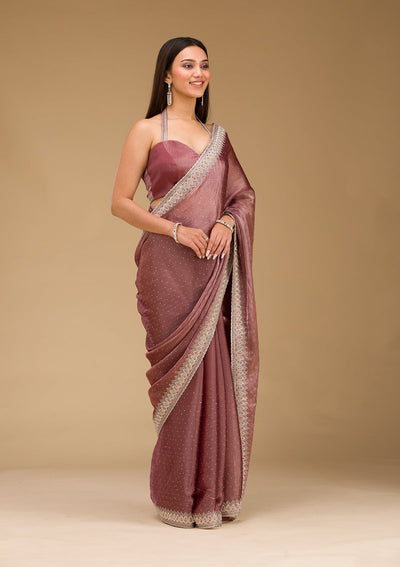 Rust Stonework Chiffon Saree