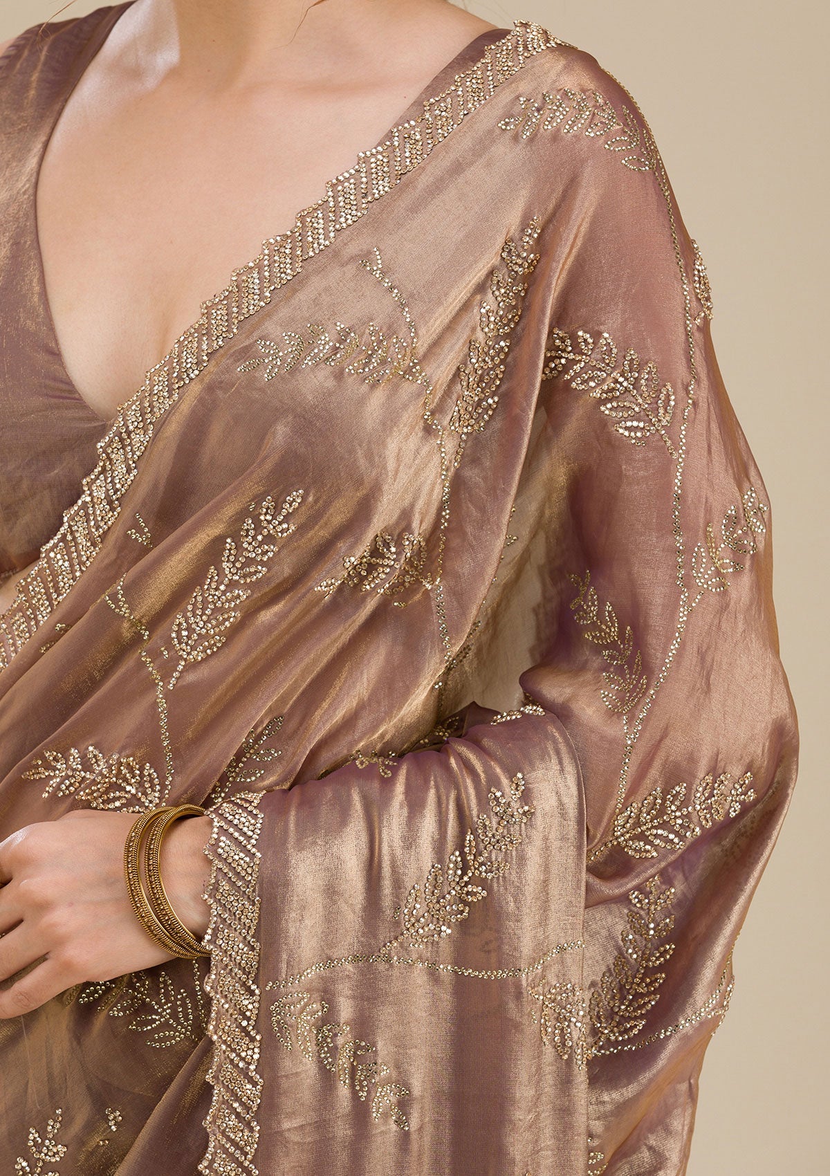 Rust Stonework Satin Saree-Koskii