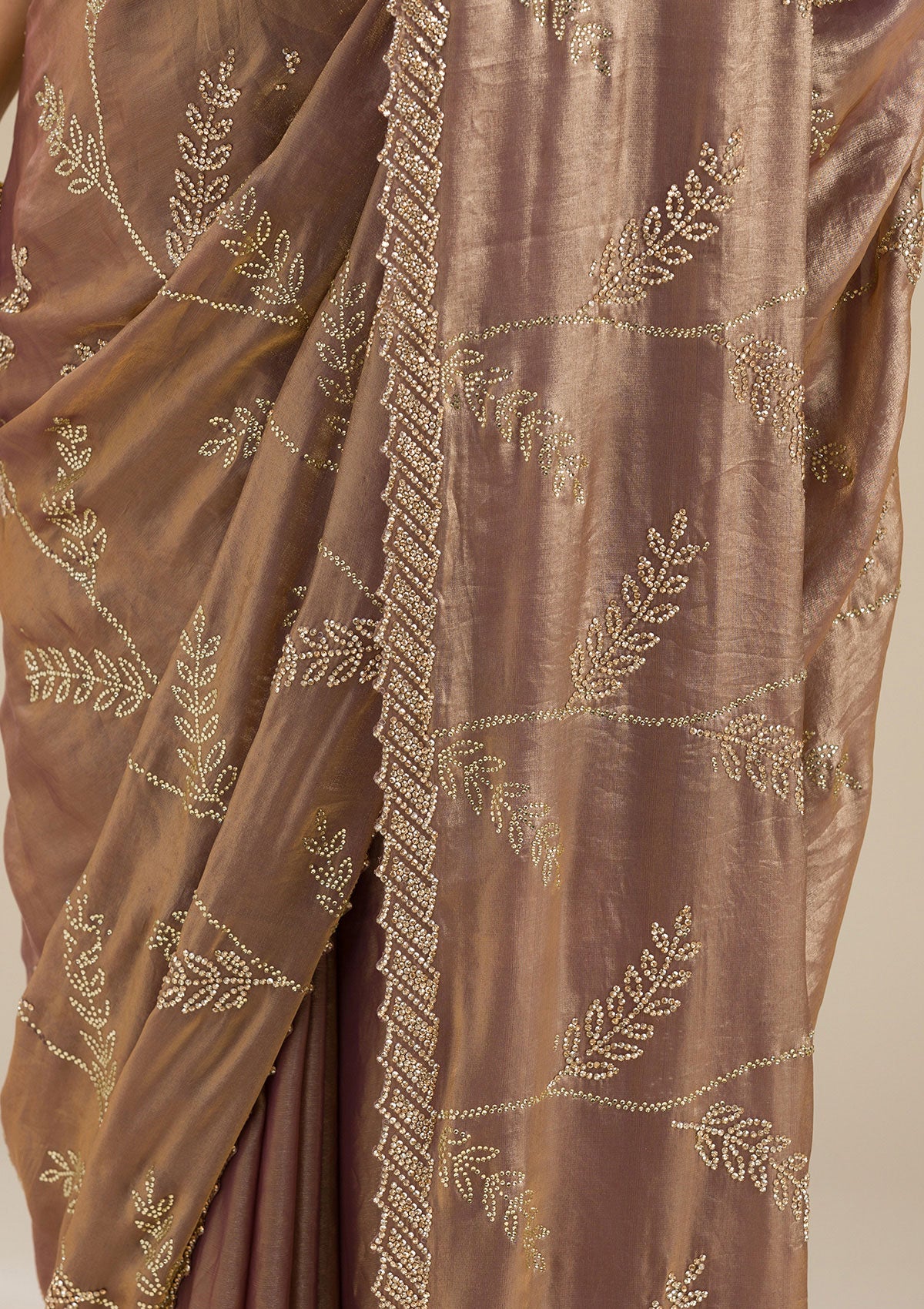 Rust Stonework Satin Saree-Koskii