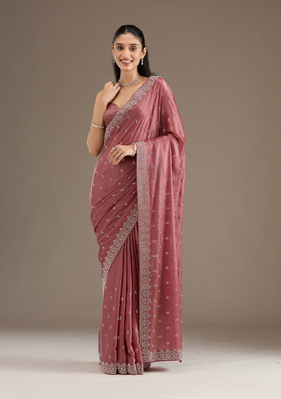 Rust Stonework Satin Saree-Koskii