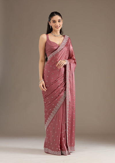 Rust Stonework Satin Saree-Koskii