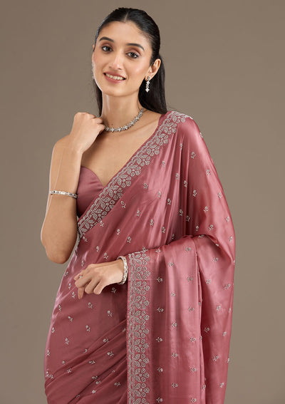 Rust Stonework Satin Saree-Koskii