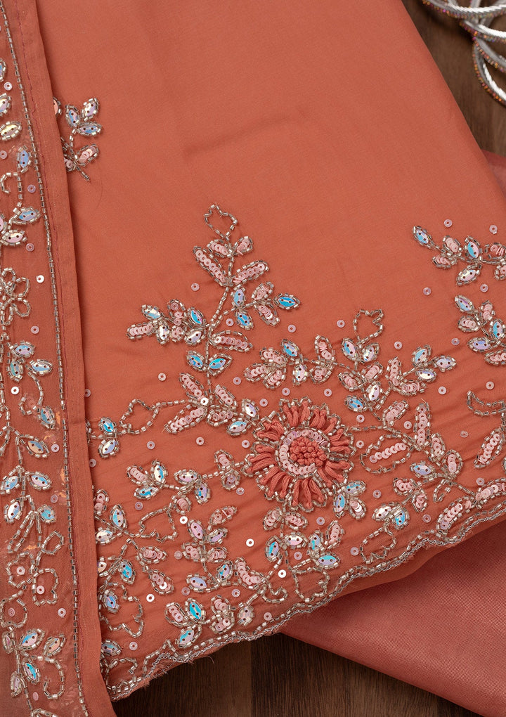 Rust Stonework Tissue Unstitched Salwar Suit-Koskii