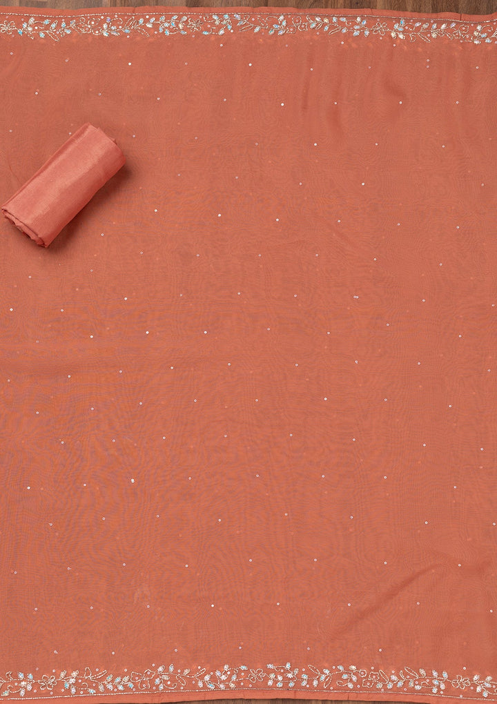 Rust Stonework Tissue Unstitched Salwar Suit-Koskii