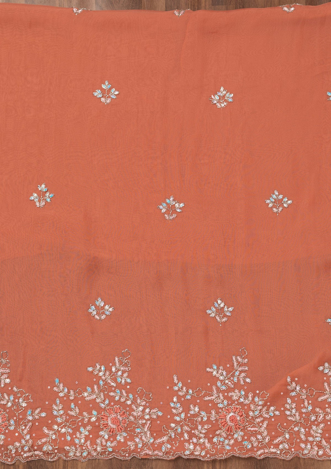 Rust Stonework Tissue Unstitched Salwar Suit-Koskii