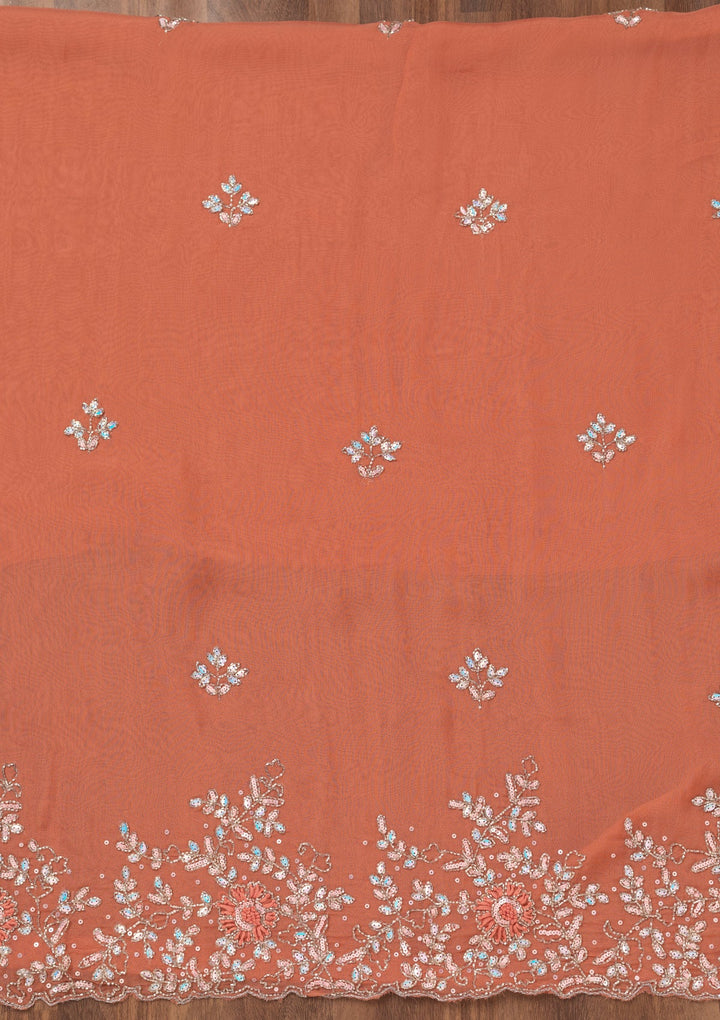 Rust Stonework Tissue Unstitched Salwar Suit-Koskii