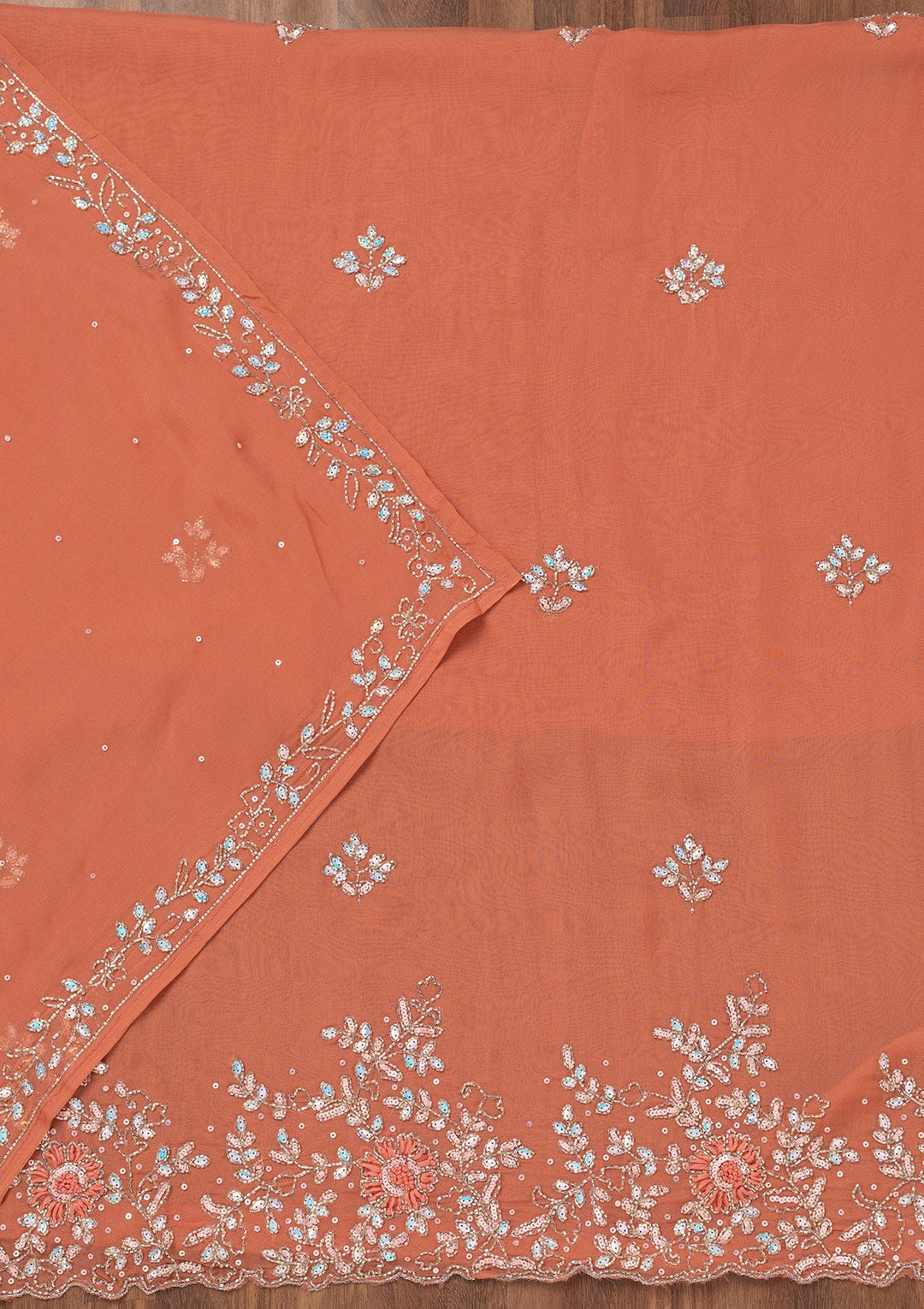 Rust Stonework Tissue Unstitched Salwar Suit-Koskii