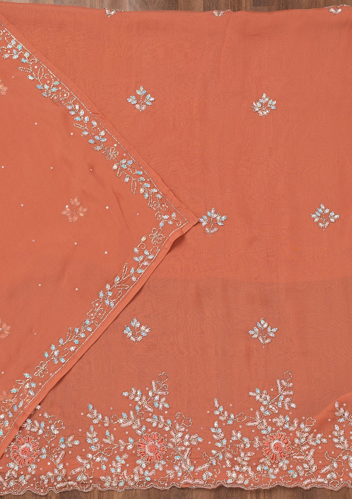 Rust Stonework Tissue Unstitched Salwar Suit-Koskii