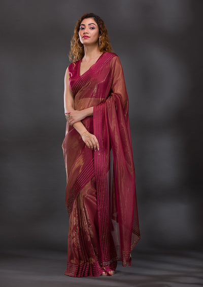 Rust Swarovski Tissue Saree-Koskii