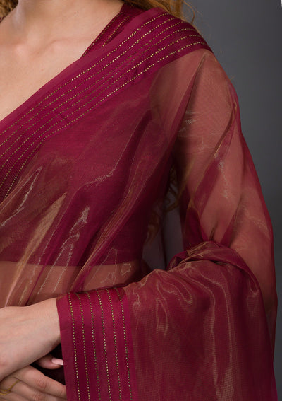 Rust Swarovski Tissue Saree-Koskii