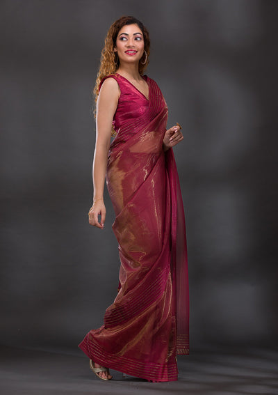 Rust Swarovski Tissue Saree-Koskii