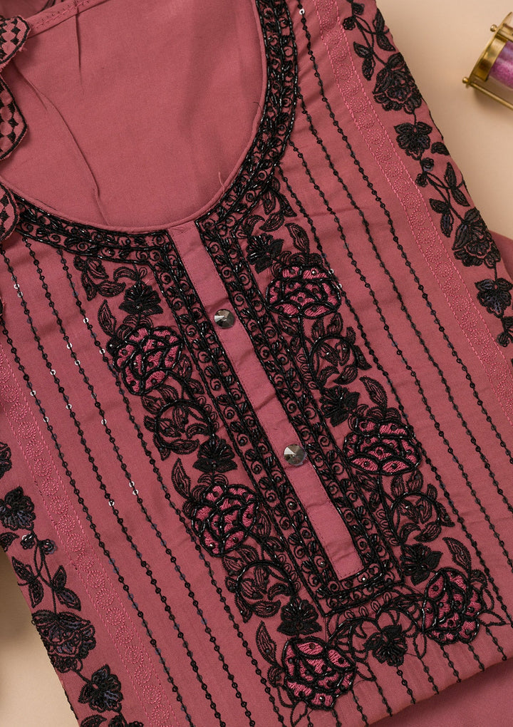 Rust Threadwork Semi Crepe Unstitched Salwar Suit-Koskii