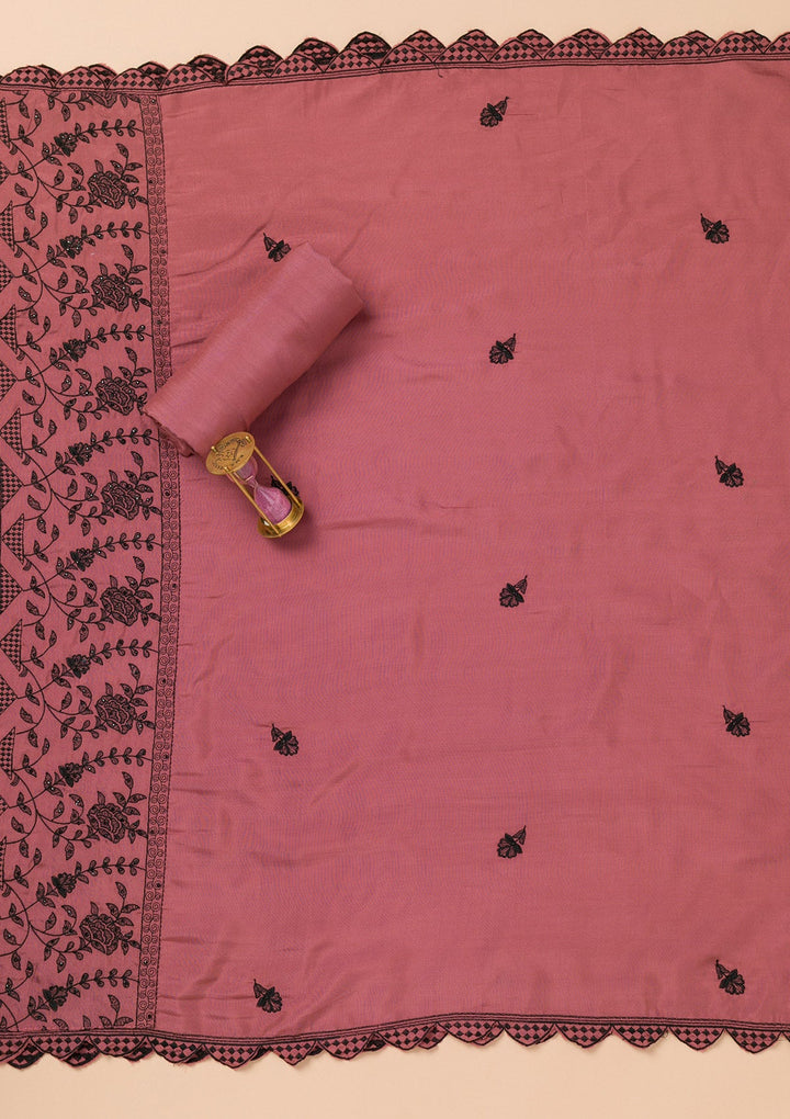 Rust Threadwork Semi Crepe Unstitched Salwar Suit-Koskii