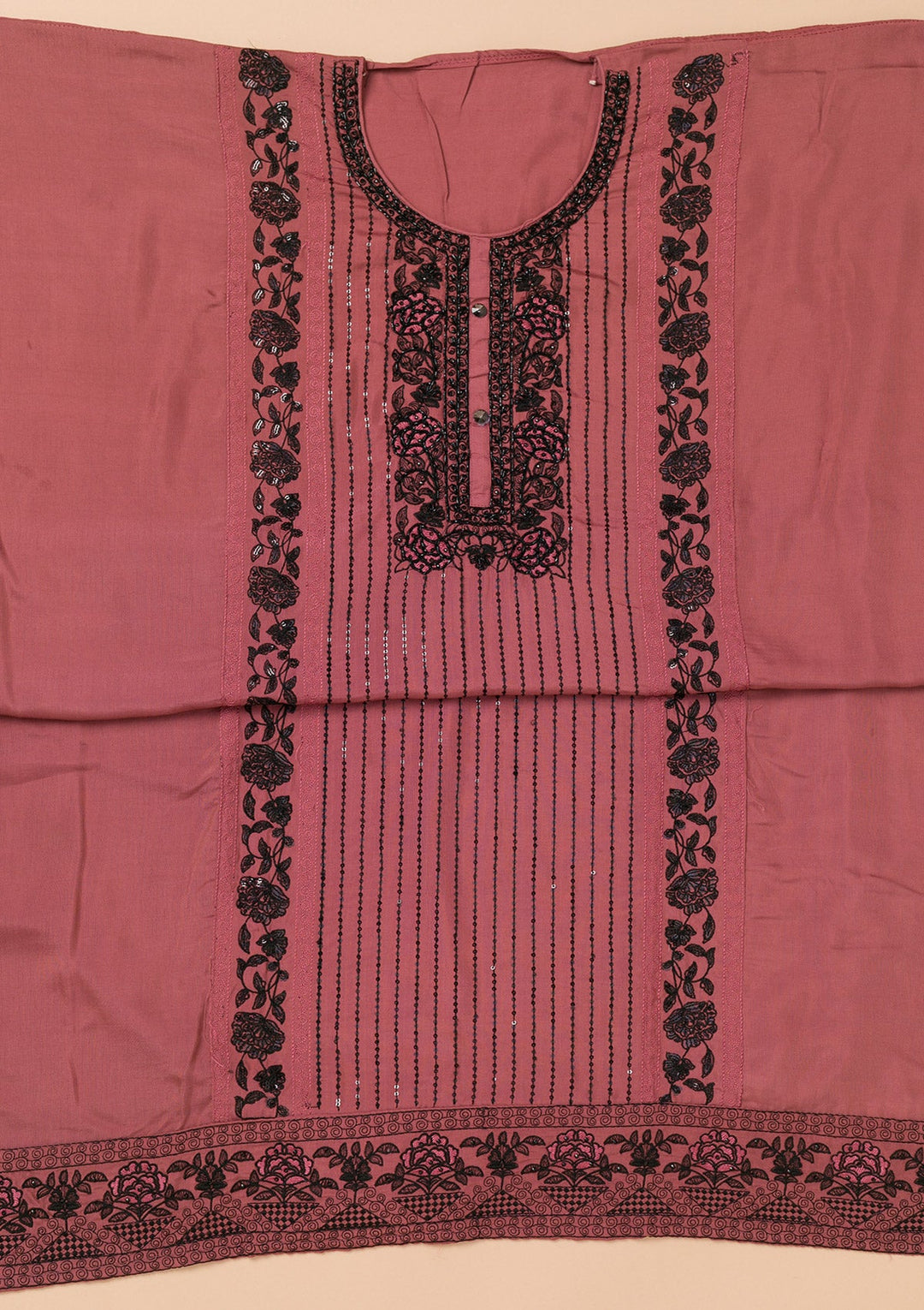 Rust Threadwork Semi Crepe Unstitched Salwar Suit-Koskii