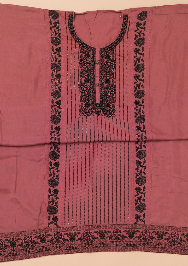 Rust Threadwork Semi Crepe Unstitched Salwar Suit-Koskii