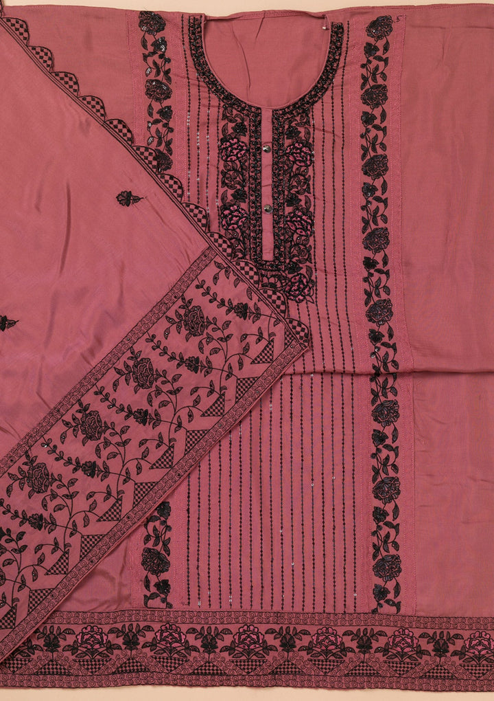 Rust Threadwork Semi Crepe Unstitched Salwar Suit-Koskii