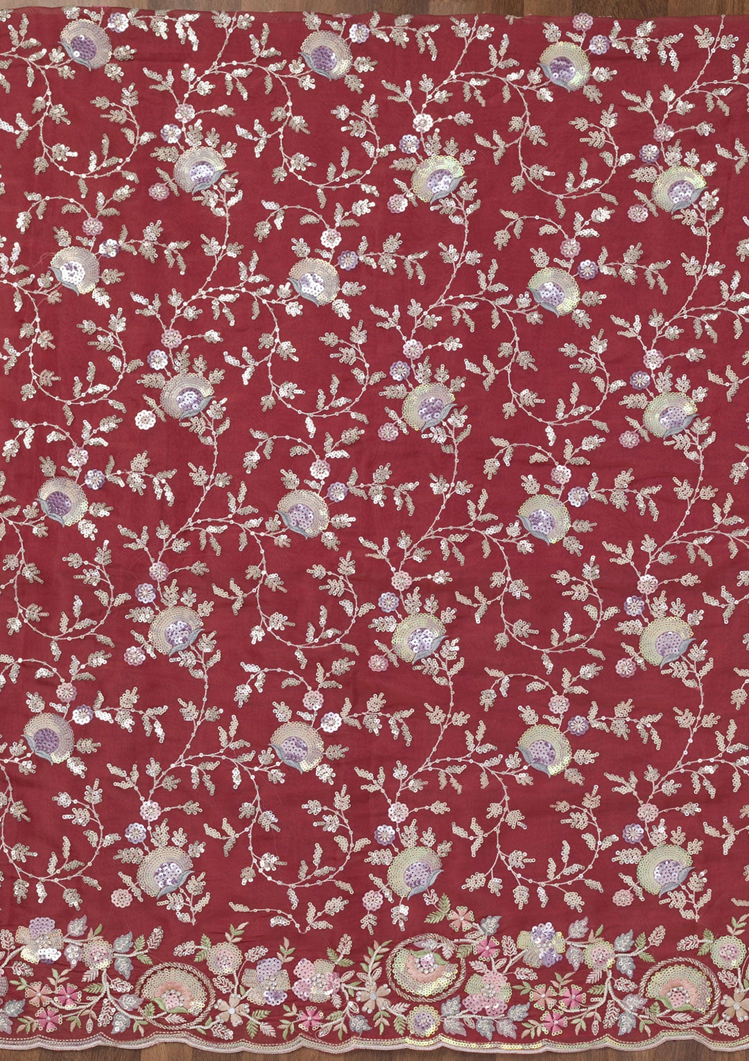 Rust Threadwork Tissue Unstitched Salwar Suit-Koskii