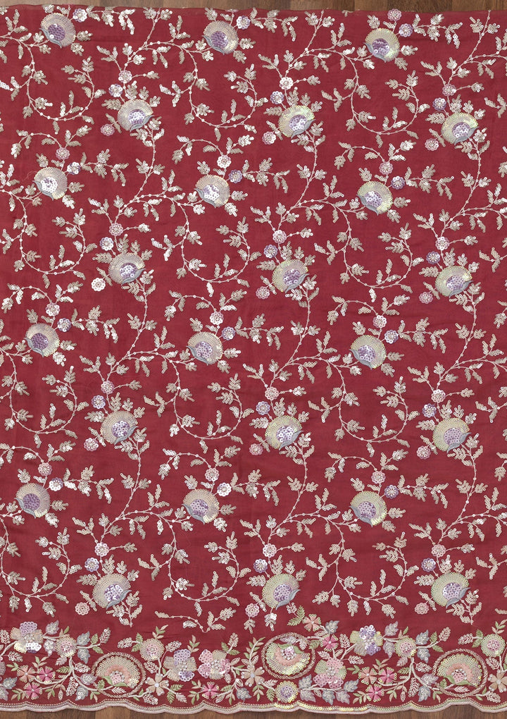 Rust Threadwork Tissue Unstitched Salwar Suit-Koskii