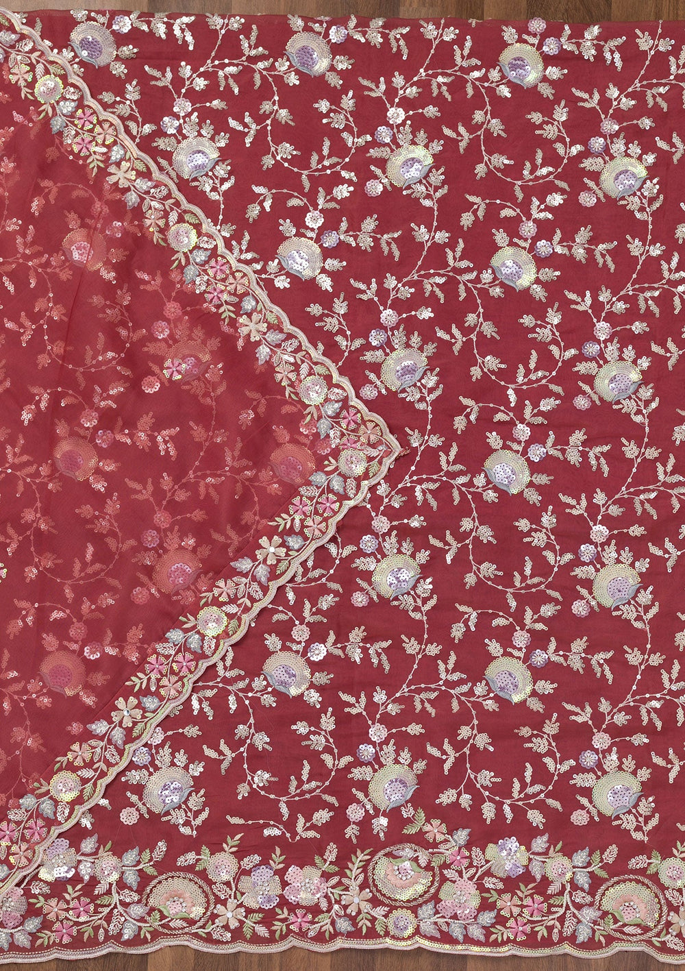 Rust Threadwork Tissue Unstitched Salwar Suit-Koskii