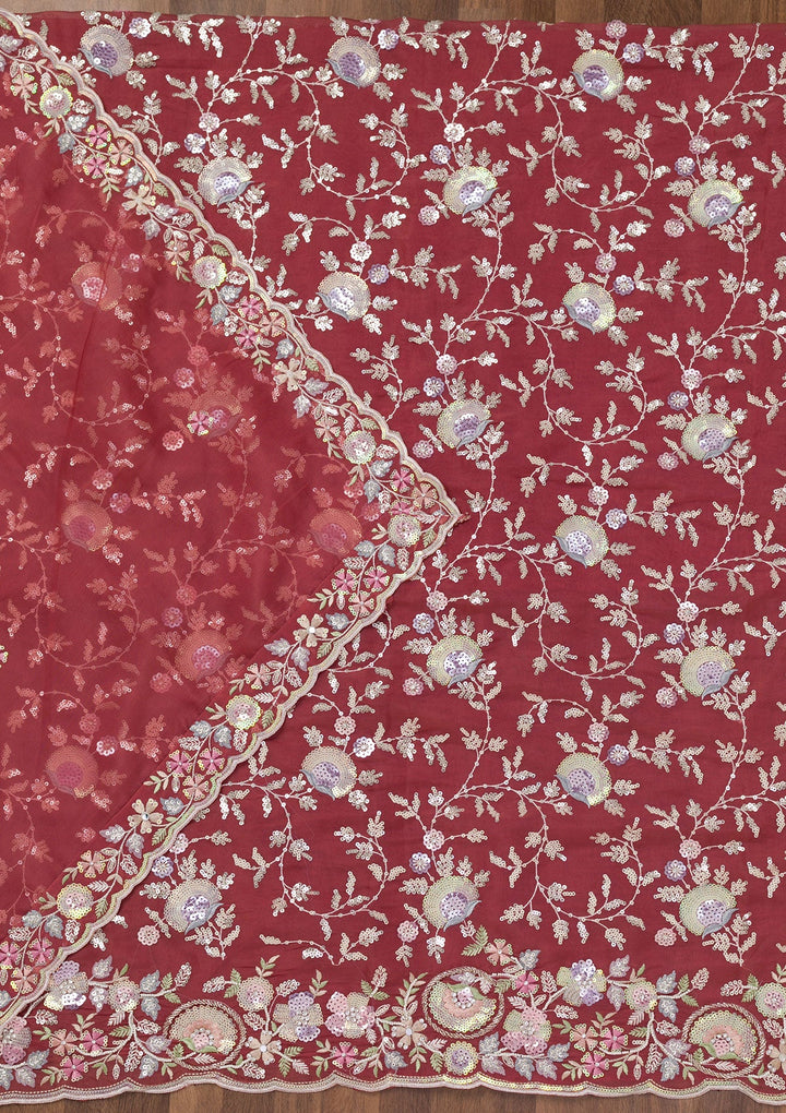 Rust Threadwork Tissue Unstitched Salwar Suit-Koskii