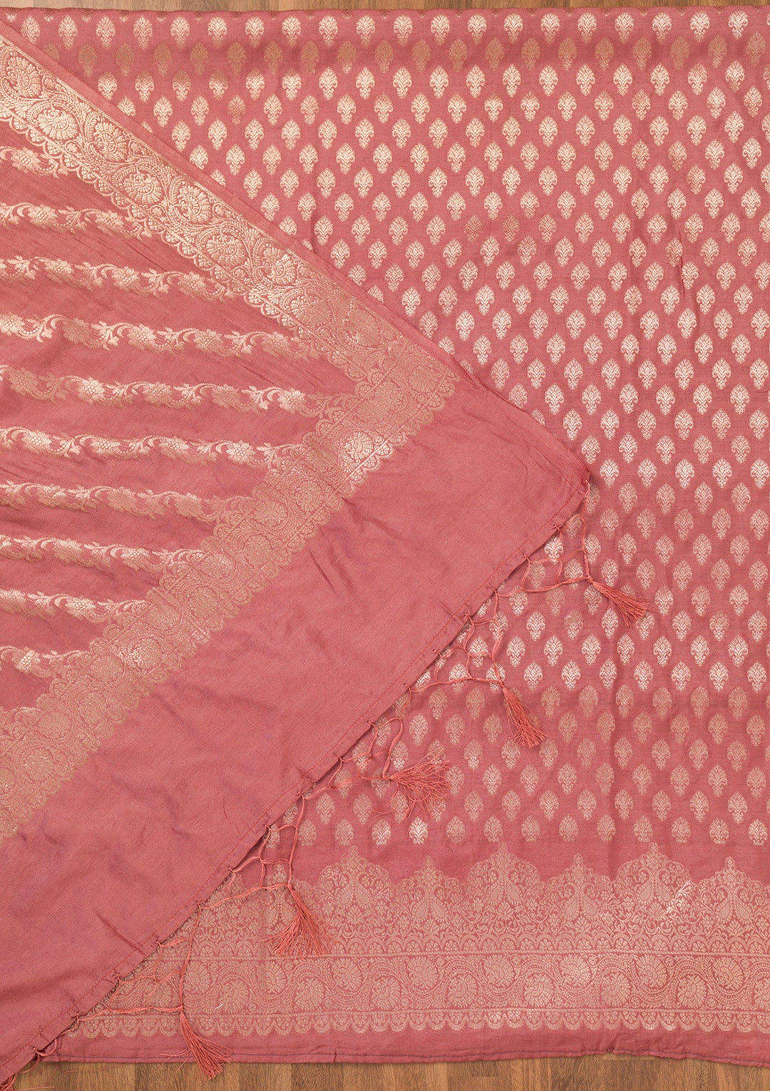 Rust Zariwork Banarasi Unstitched Salwar Suit-Koskii