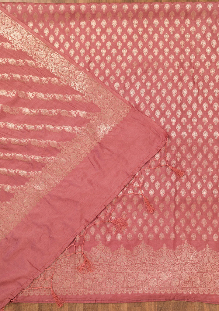 Rust Zariwork Banarasi Unstitched Salwar Suit-Koskii